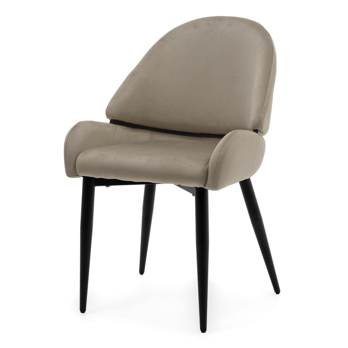 STUHL BERGAMO gepolsterter mit Steppung - dunkelbeige - Samt Velour - Beige/Schwarz, Textil/Metall (56/91/61cm) - NEW HOME