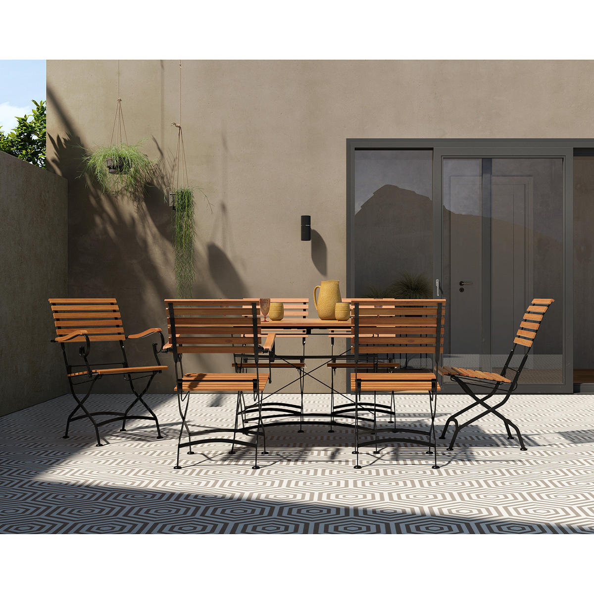 GARTEN-AUSZIEHTISCH - Akazie massiv / Stahl - Akazie / Schwarz - Schwarz/Akaziefarben, Holz/Metall (90/110/75cm) - home24