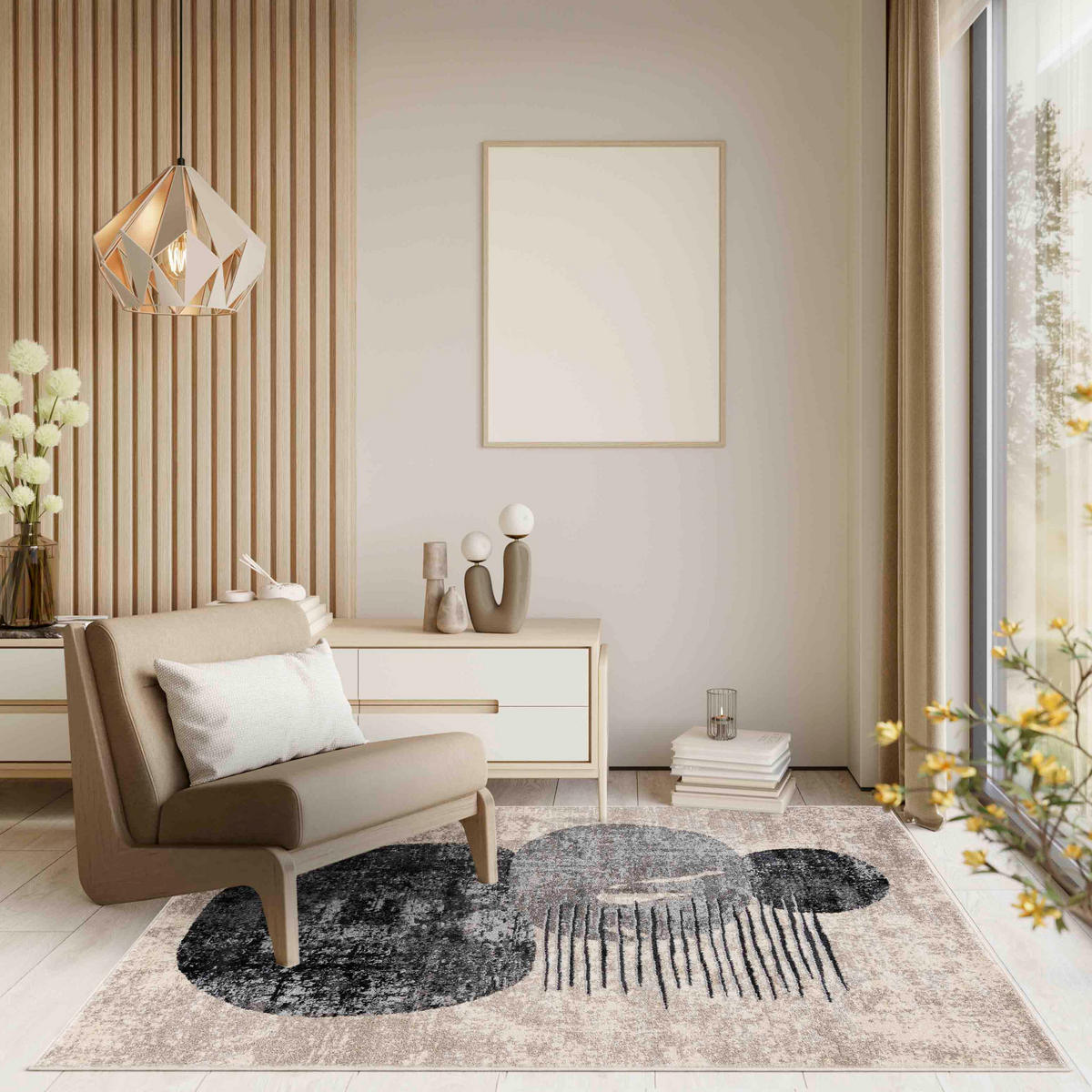 TEPPICH Graphit Geometrisch In-Outdoor Pflanzlich Kurzflor Rechteckig 80 x 150 cm - Graphitfarben, Textil (80/150cm) - Mazovia