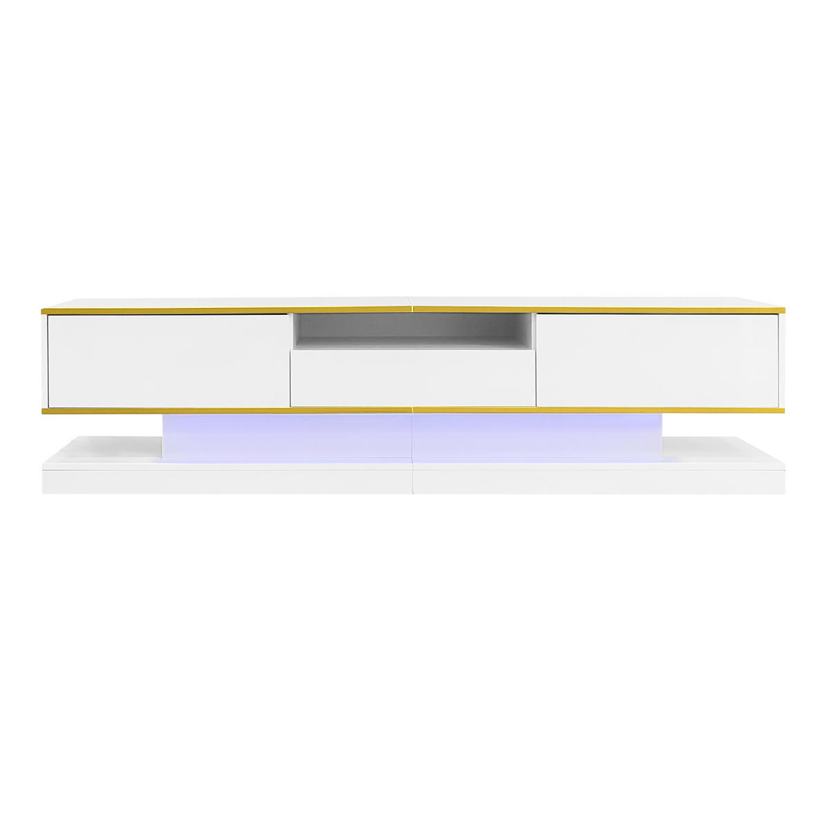 TV-LOWBOARD 180/38/45 cm mit 3 Schubladen, Hochglanz, App-gesteuerter LED-Beleuchtung und Dekorleisten, Weiß/Gold - Weiß, Holzwerkstoff (180/45/38cm) - Redom