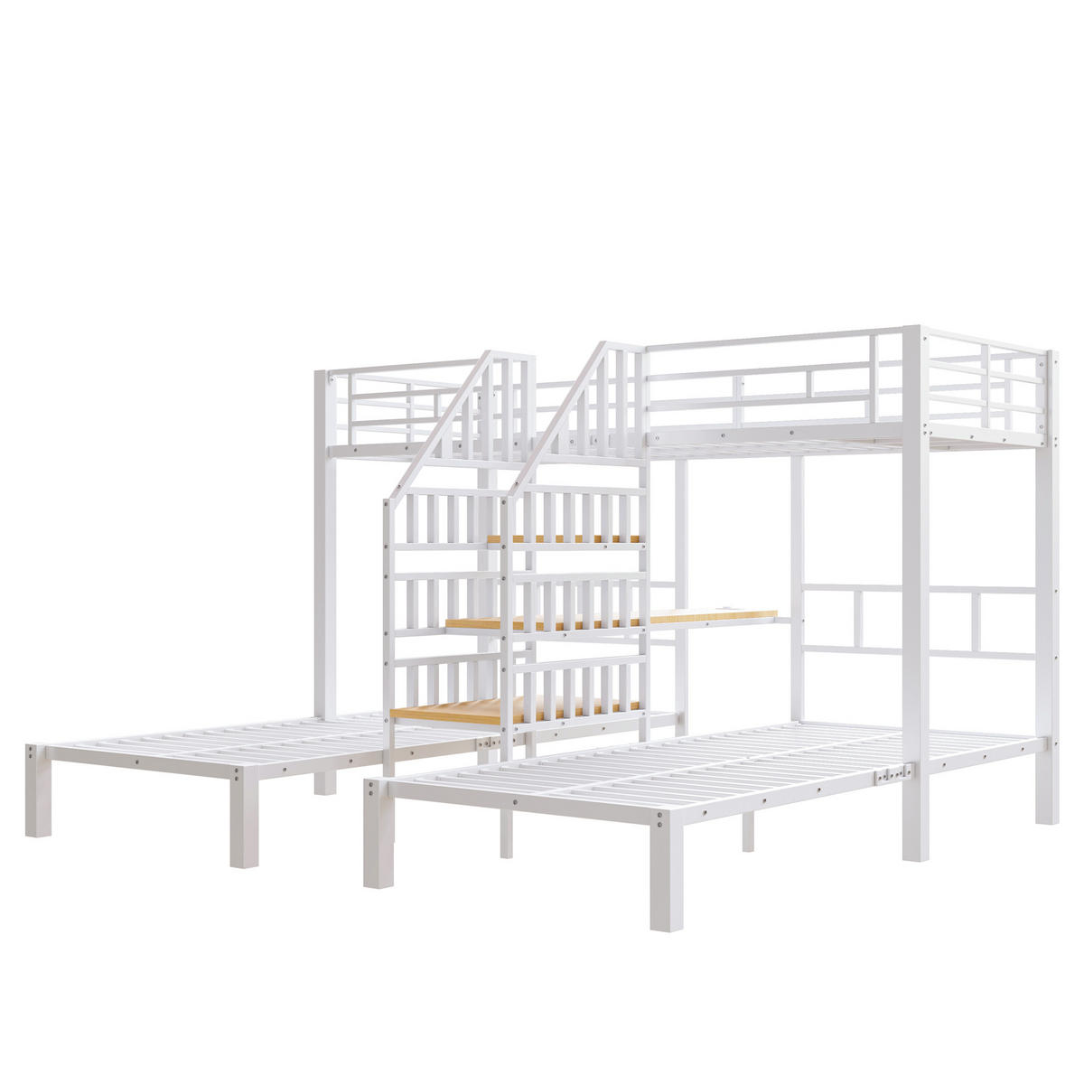 ETAGENBETT 90/200 cm Weiß mit mit LED-Lichtleisten, Treppe mit Stauraum und Schreibtisch - Weiß, Metall (90/200cm) - Oxeza