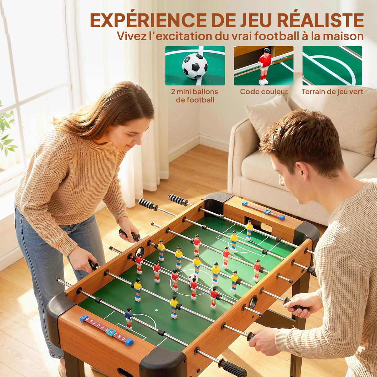 TISCHFUSBALL DE-18856 22 Spieler, 360°-Stangen Braun - Braun, Holzwerkstoff (75/92cm) - ComfortXL