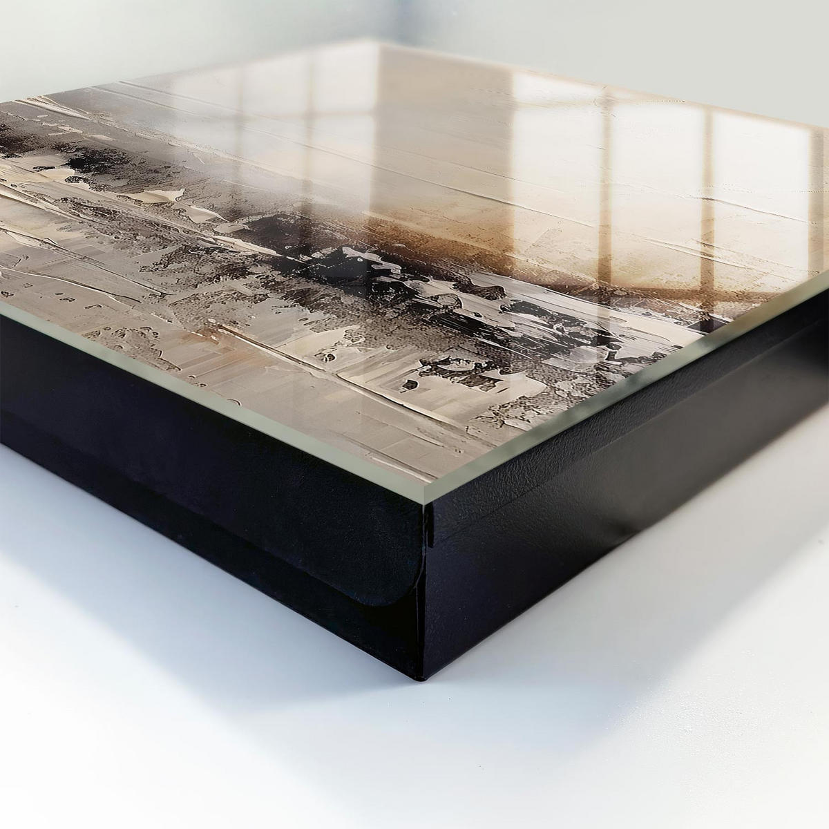 SCHLÜSSELBOX Schwarz 30x30 cm- Türöffnung nach rechts - Abstrakte Landschaftsmalerei - Beige, Metall (30/30/5cm) - TULUP
