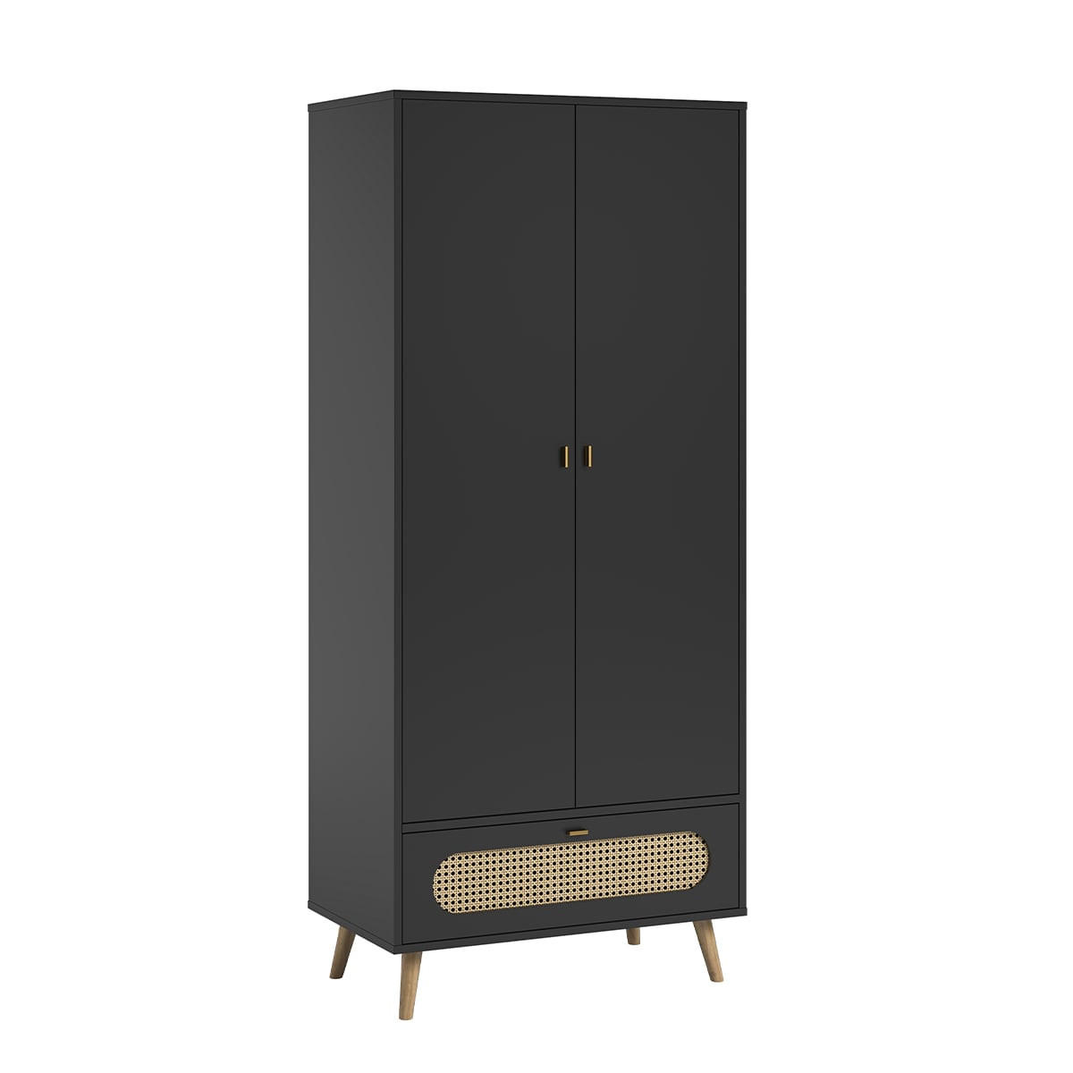 SCHRANK mit 2 Türen und 1 Schublade aus Rattan L85 x H195 cm - Canne - Schwarz, Holzwerkstoff (49/195/85cm) - Calicosy