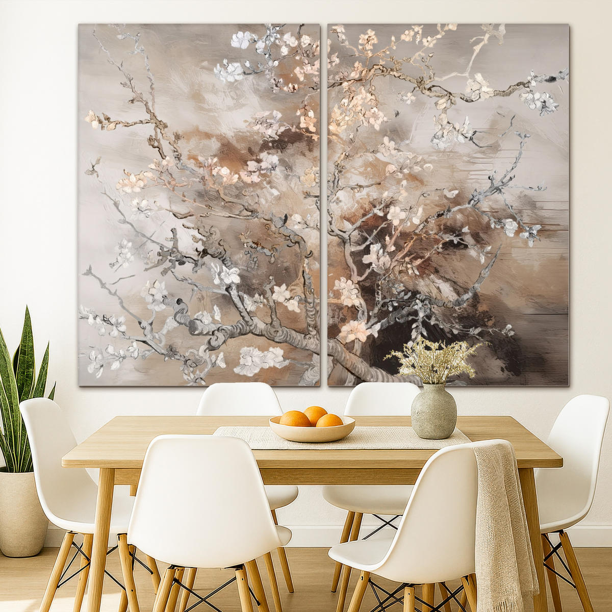 LEINWANDBILD 2er Set Mandelblüte - Abstrakt - Beige 240x180 cm - Beige, Textil (240/180cm) - MuchoWow