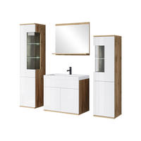 BADMÖBEL-SET Nairobi mit weißer LED Beleuchtung - Weiß Hochglanz/Eiche Wotan, Holzwerkstoff (31/133/31cm) - MIRJAN24