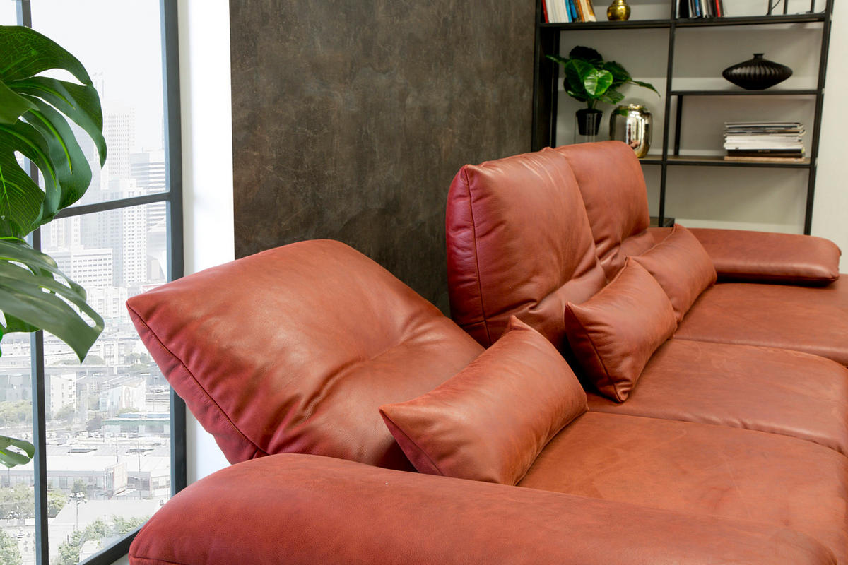 ECKSOFA FENICE Rot Leder - Rot/Schwarz, Leder (297/168cm) - KAWOLA