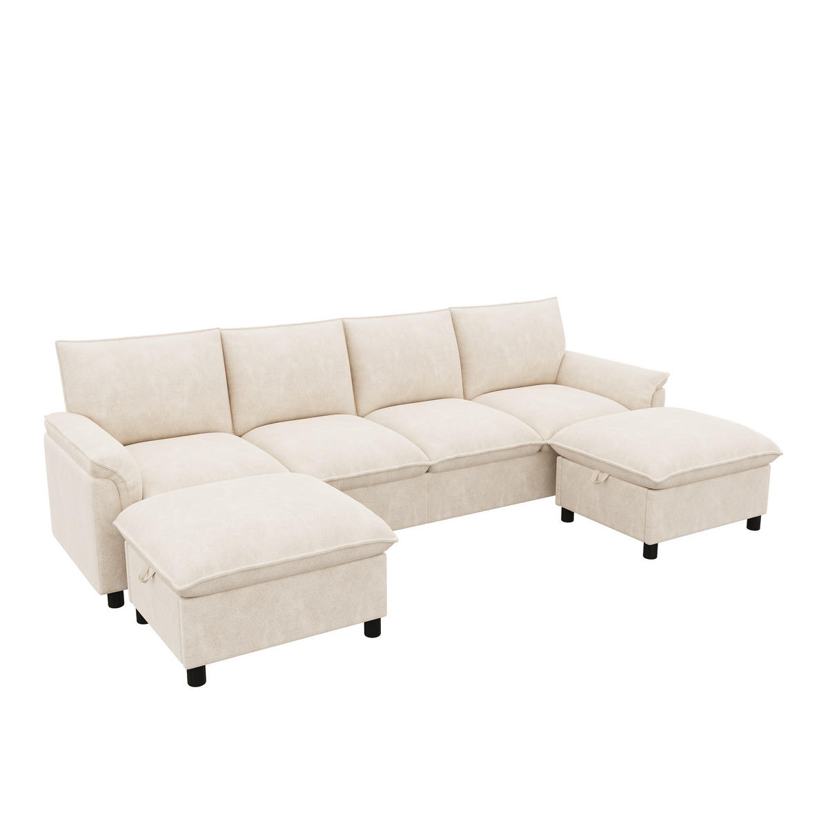 WOHNLANDSCHAFT Beige 264,5/142,5/84 cm 4-Sitzer Modular mit 2 Hockern - Beige, Textil (264.5/84/142.5cm) - PANGIVO