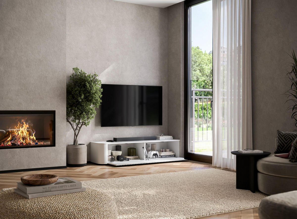 TV komoda Aurora matná biela 140 cm s nízkymi nožičkami - biela, kompozitné drevo (140/31/35cm) - Meble Lindner