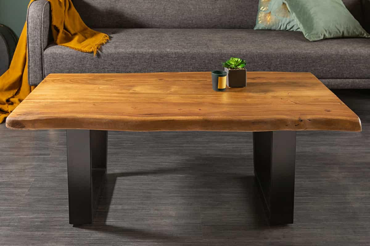 COUCHTISCH MAMMUT Akazie kufen Natur|Schwarz 110cm - Schwarz/Braun, Holz/Metall (60/110/40cm) - riess-ambiente
