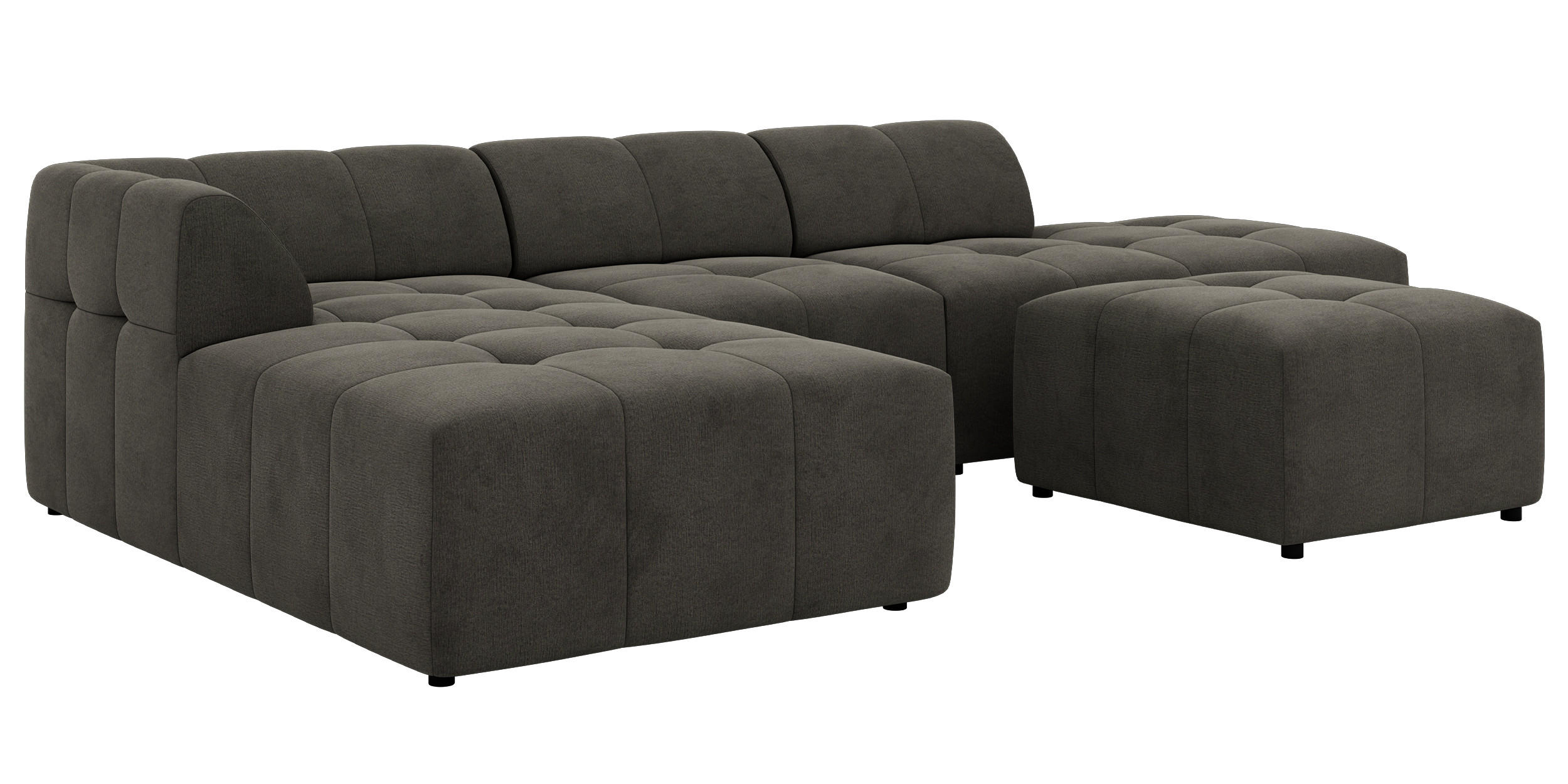ECKSOFA GRIDA 4M L Dunkelgrau Velvet - Links - Dunkelgrau/Schwarz, Kunststoff/Textil (335/176cm) - MKS