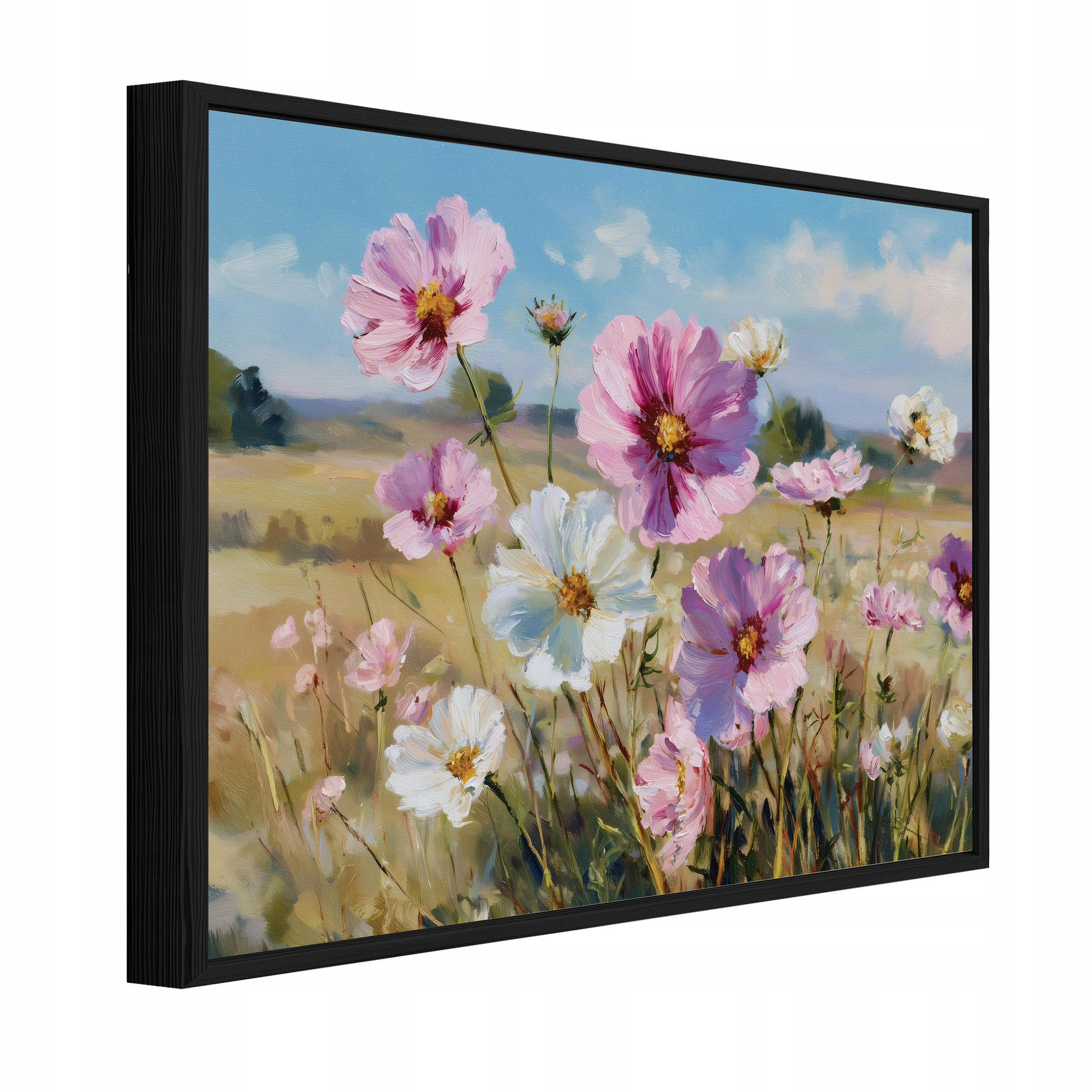 BILDER mit Rahmen Blumen Wiese Rosa 100x70 cm - Multicolor, Holzwerkstoff (100/70cm) - Wallarena