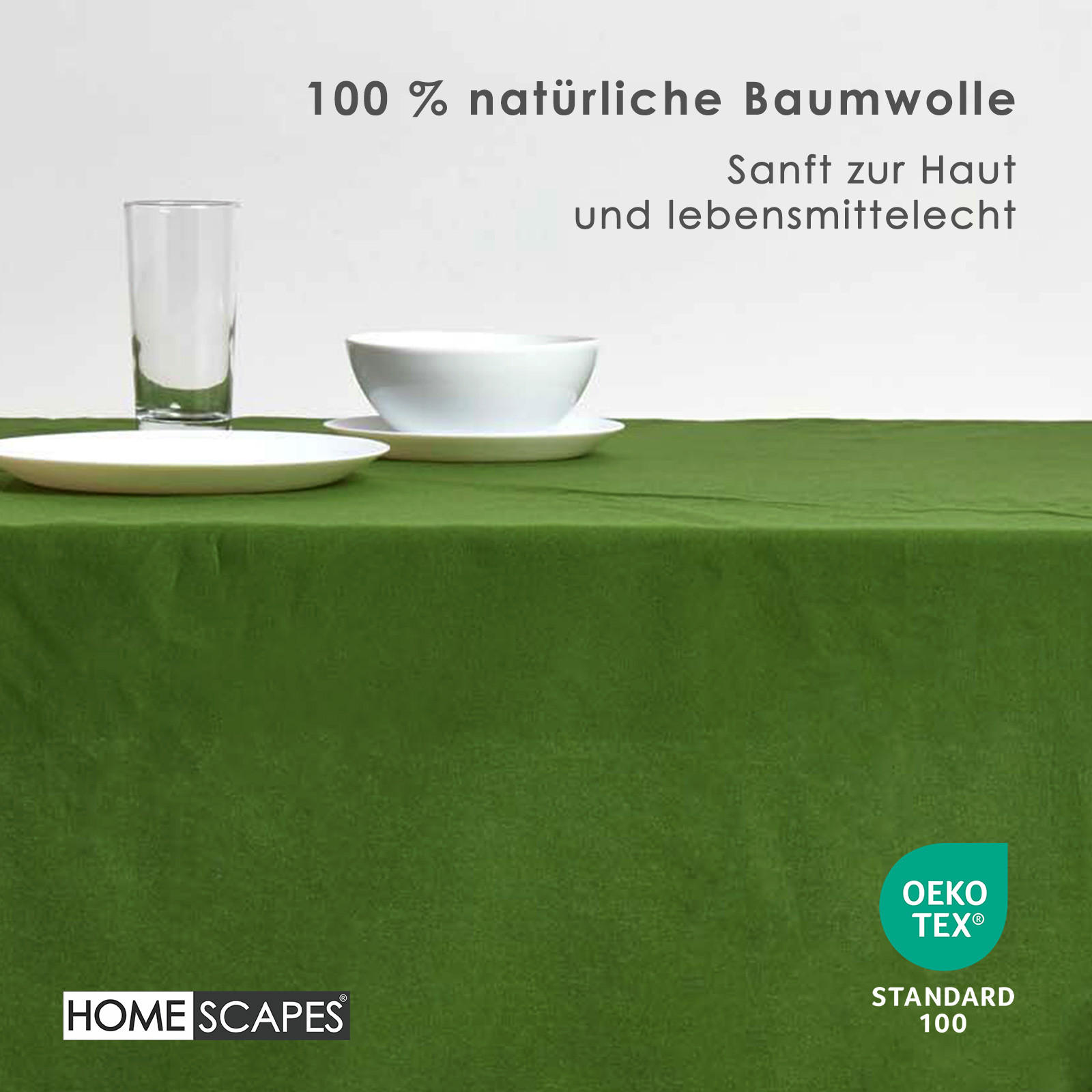 TISCHDECKE olivgrün 137/228 cm, 100% Baumwolle - Olivgrün, Textil (137/228cm) - Homescapes
