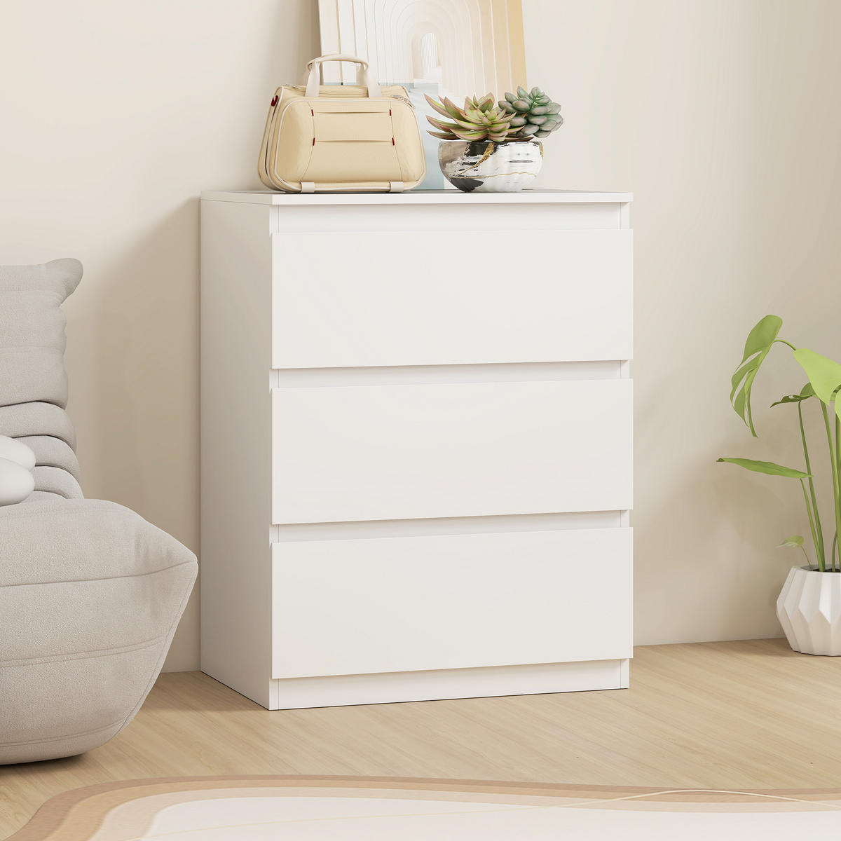 KOMMODE mit 3 Schubladen für Wohnzimmer Spanplatte Weiß - Weiß, Holzwerkstoff (40/79/60cm) - HOMCOM