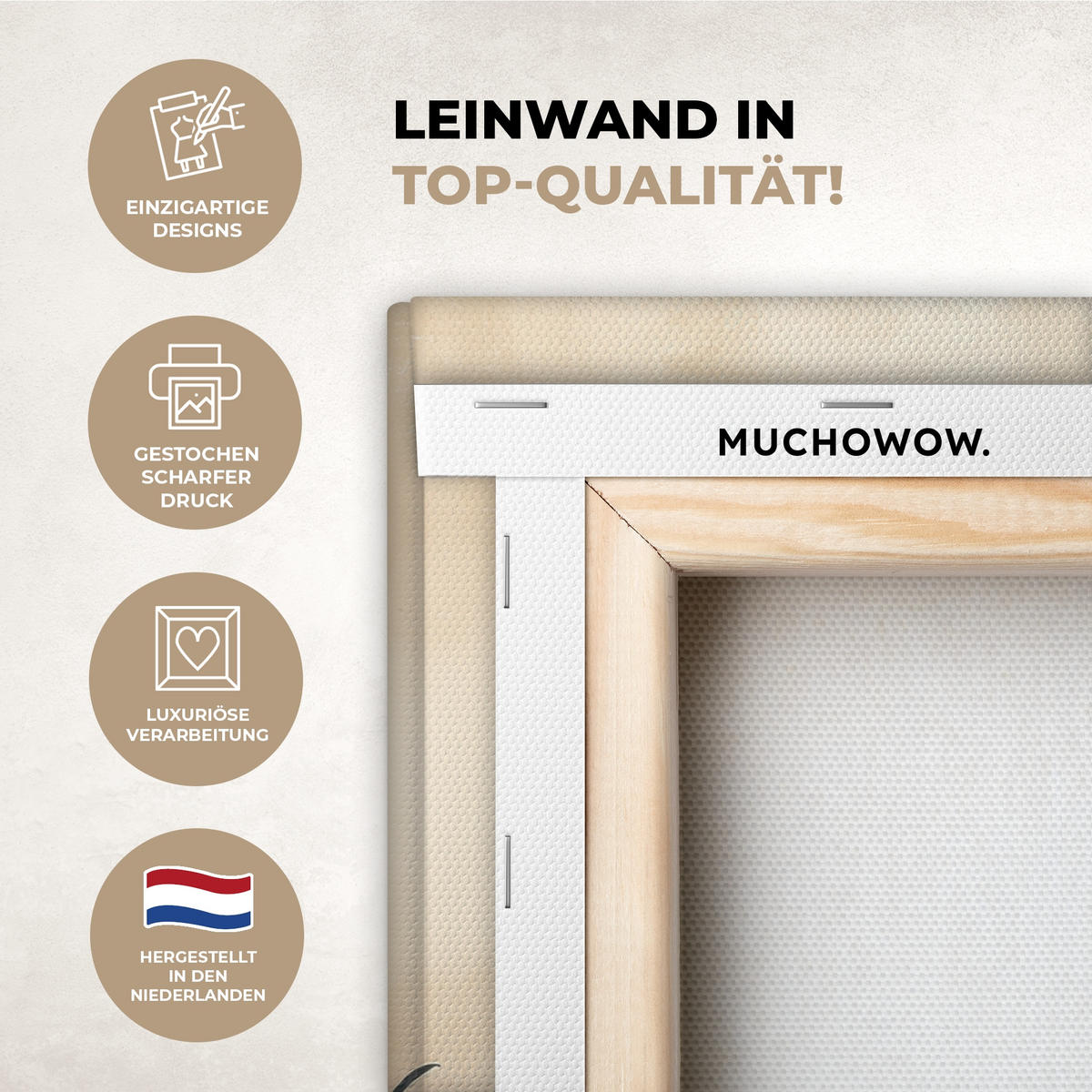 LEINWANDBILD Landschaft - Japandi - Vogel 20x20 cm - Beige, Textil (20/20cm) - MuchoWow