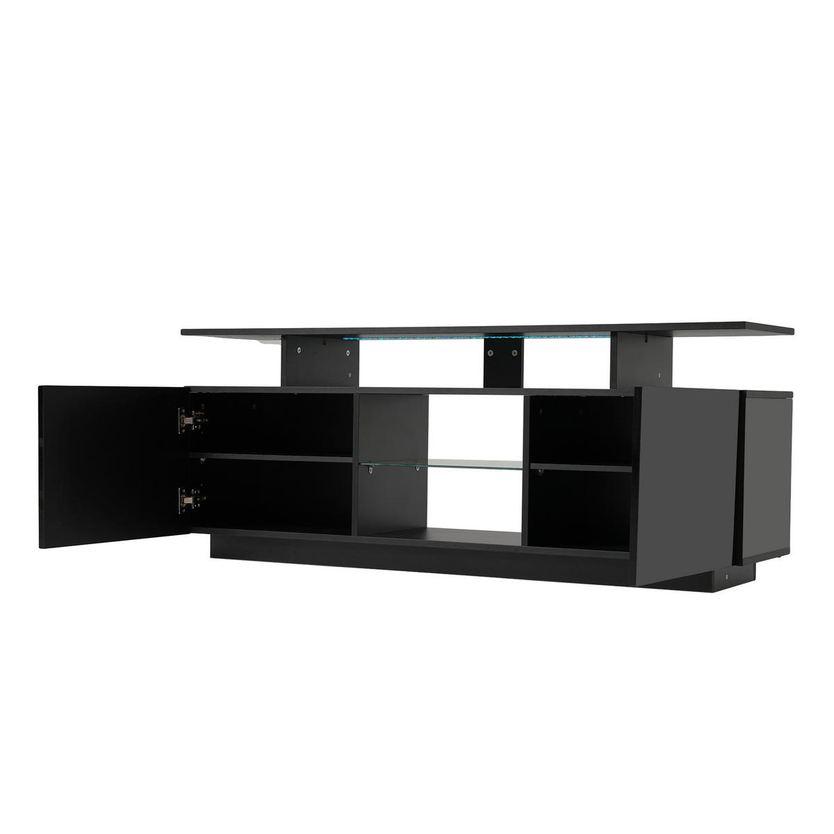 TV-SCHRANK 140cm 16-Farben LED Hochglanz Glasfach Schwarz - Schwarz, Holzwerkstoff (35/55/140cm) - FLIEKS