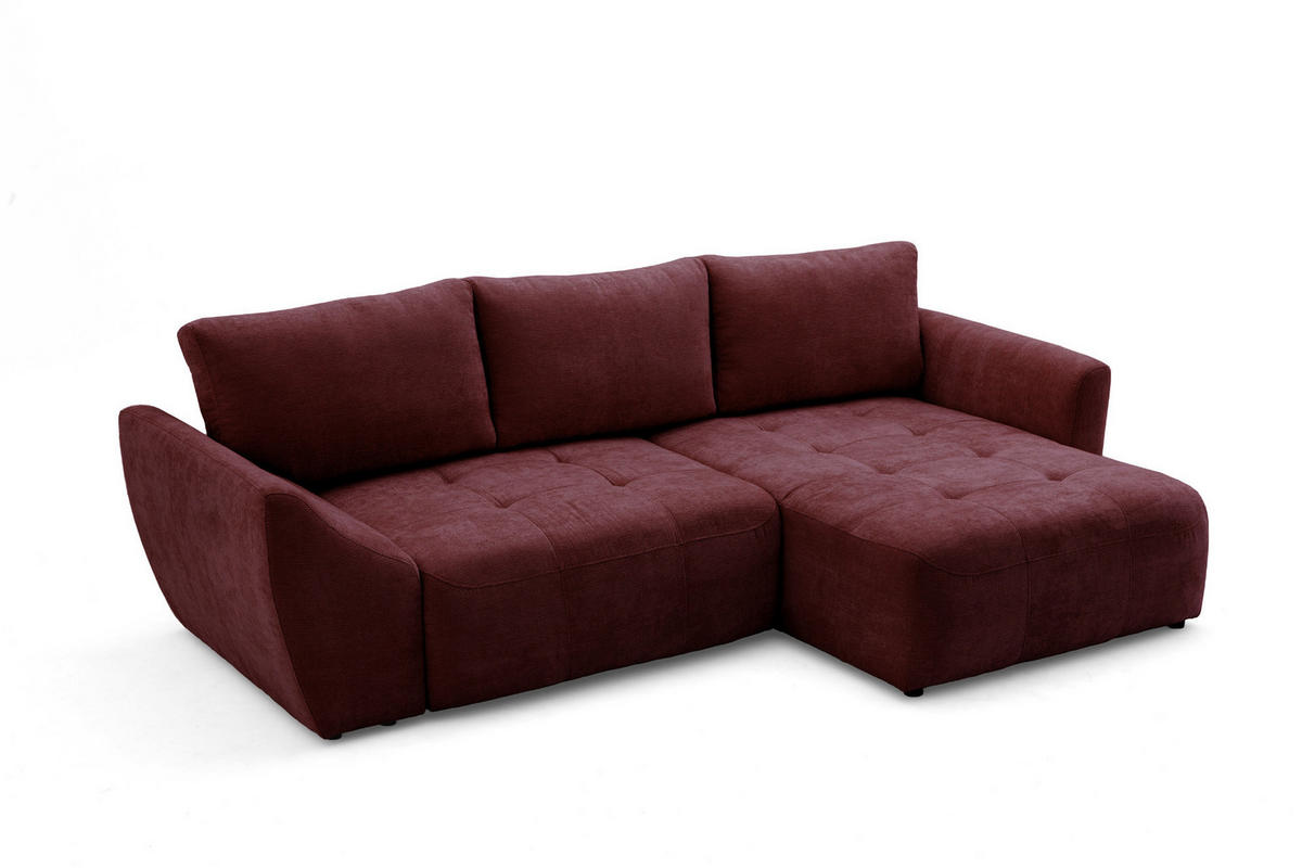 ECKSOFA NICE L Rechts mit Schlaffunktion 137x204 Chenille Rotwein - Schwarz/Dunkelrot, Holz/Textil (165/260cm) - Muffo