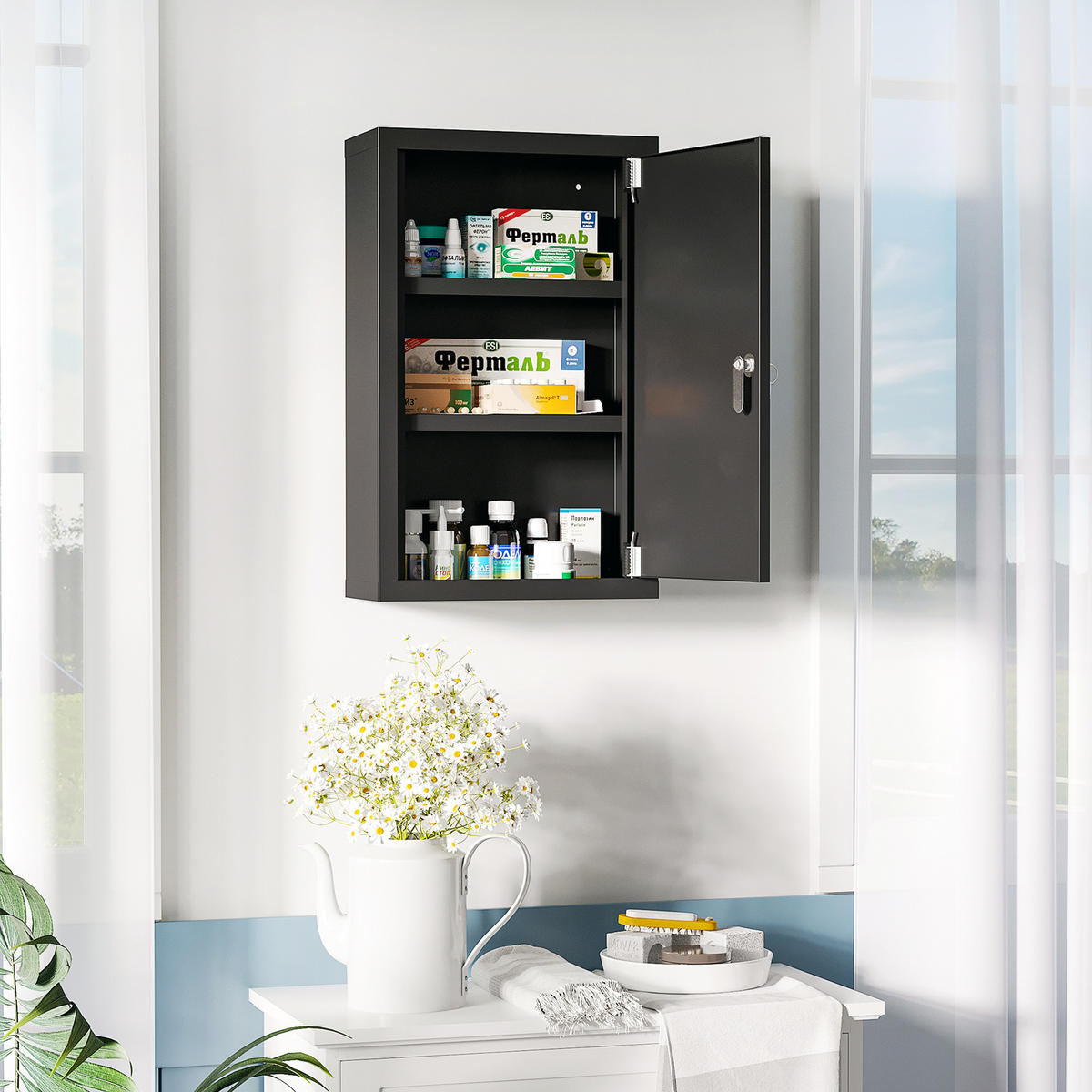 MEDIZINSCHRANK Schwarz 1 Stück - Schwarz, Naturmaterialien (30/46/14cm) - GiPP