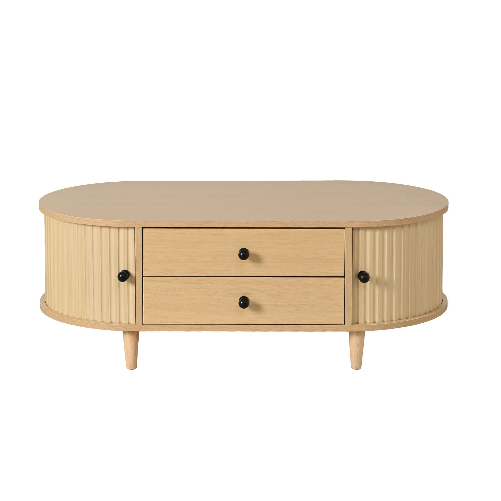 COUCHTISCH Naturfarben mit 2 Schubladen und Rolltüren 100/50/36 cm - Naturfarben, Holzwerkstoff (50/100/36cm) - PANGIVO