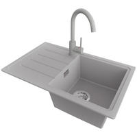 GRANITSPÜLE Kopenhagen Easy, 2-er set Grau 70/44 cm 1 Becken + Küchenarmatur 32/20 cm + Ablauf-Set ab 45er Unterschrank - Chromfarben/Grau, Kunststoff (70/20/44cm) - Primagran