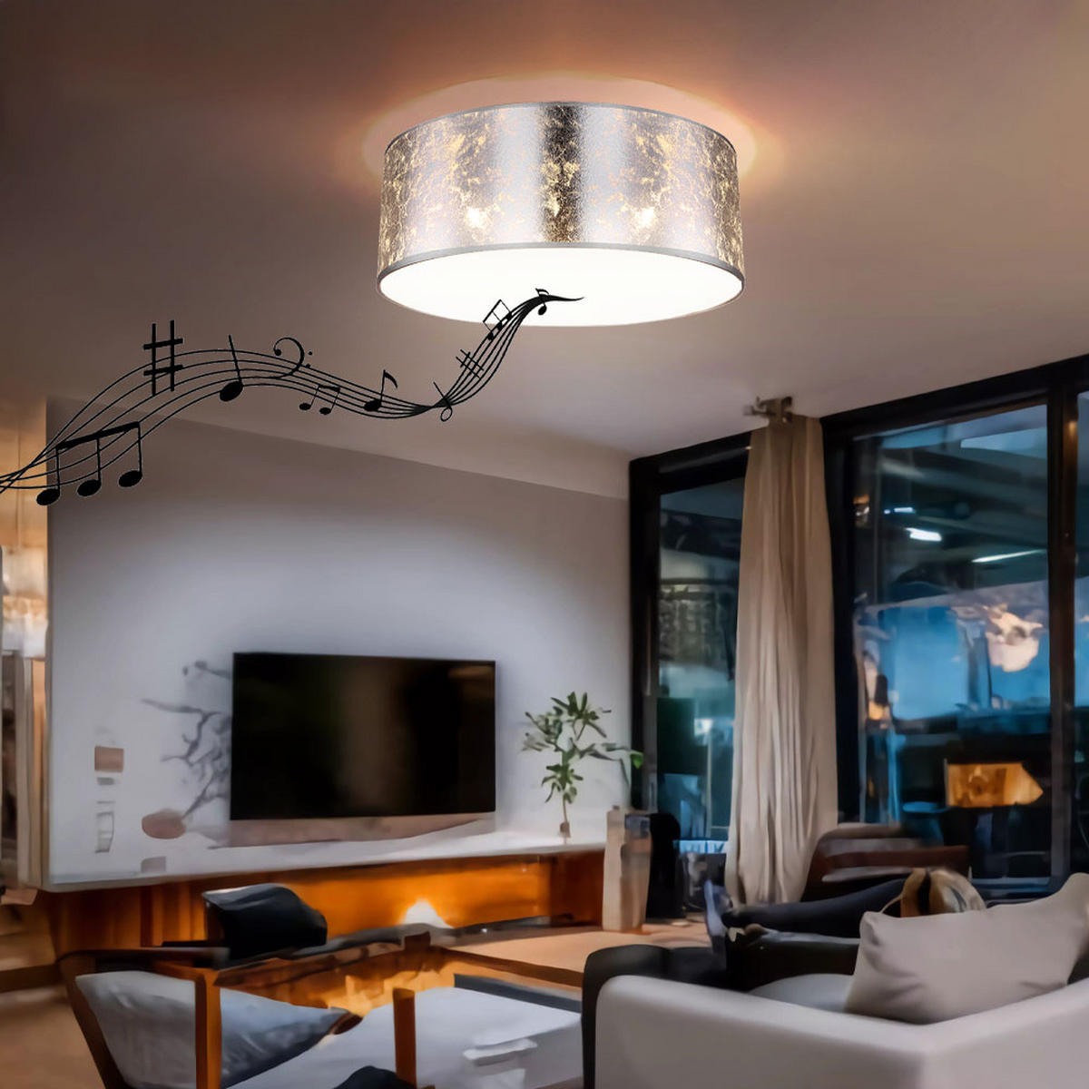 LED DECKENLEUCHTE AMY I Silber Textil - Silberfarben, Metall (40/40/17.5cm) - Globo Lighting