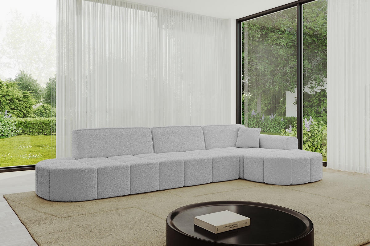 ECKSOFA Ottomane Rechts LIVO-L2 - 337x173x79,5 cm Hellgrau - Hellgrau, Holzwerkstoff/Textil (337/173cm) - ALTDECOR