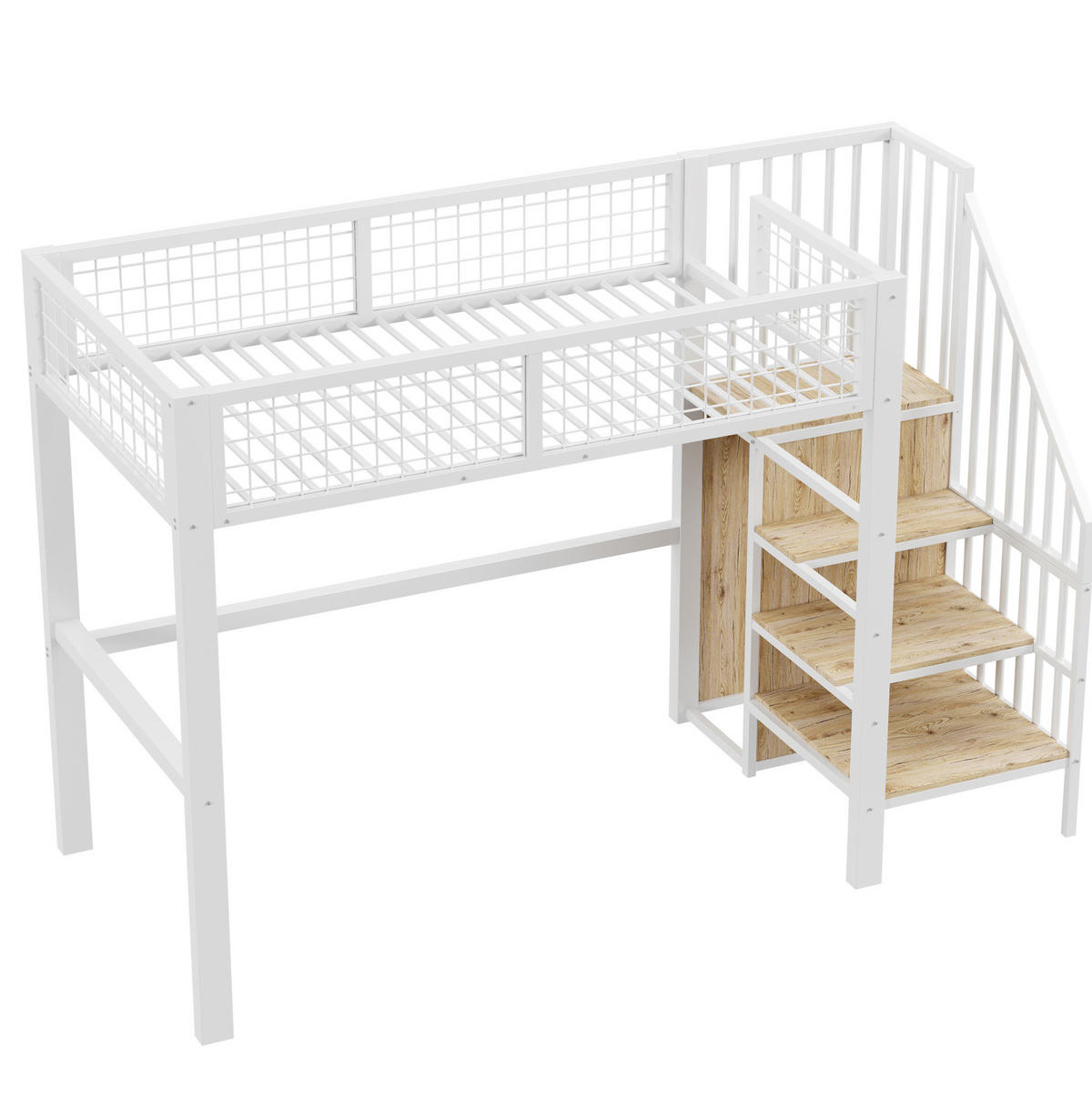 HOCHBETT 90/200 cm aus Metall mit Leiter und Kleiderschrank Weiß - Weiß, Metall (90/200cm) - Modenvie