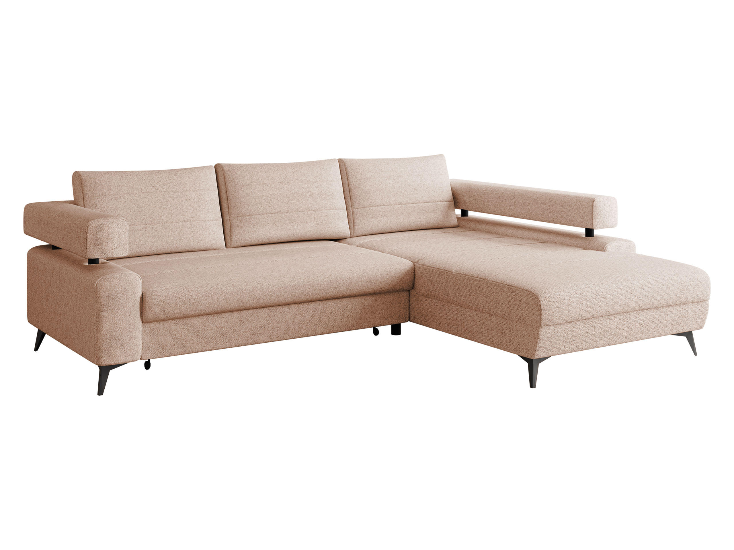 ECKSOFA Rosa, Seite: Rechts 2R-OT - Hellrosa/Schwarz, Holz/Textil (265/184cm) - MIRJAN24