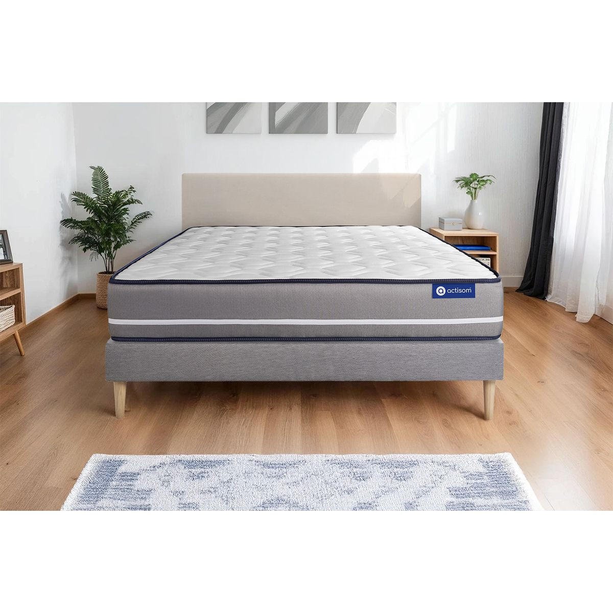 BETT Actimemo pur Memory-Schaum 130 x 190 cm h3 - Kit Bettgestell Grau - Beige/Grau, Karton/Holz (130/190cm) - ACTISOM