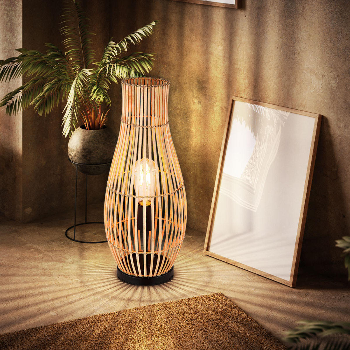LED STEHLEUCHTE Bambus Braun - Braun, Holz (19.5/19.5/47.5cm) - Globo Lighting
