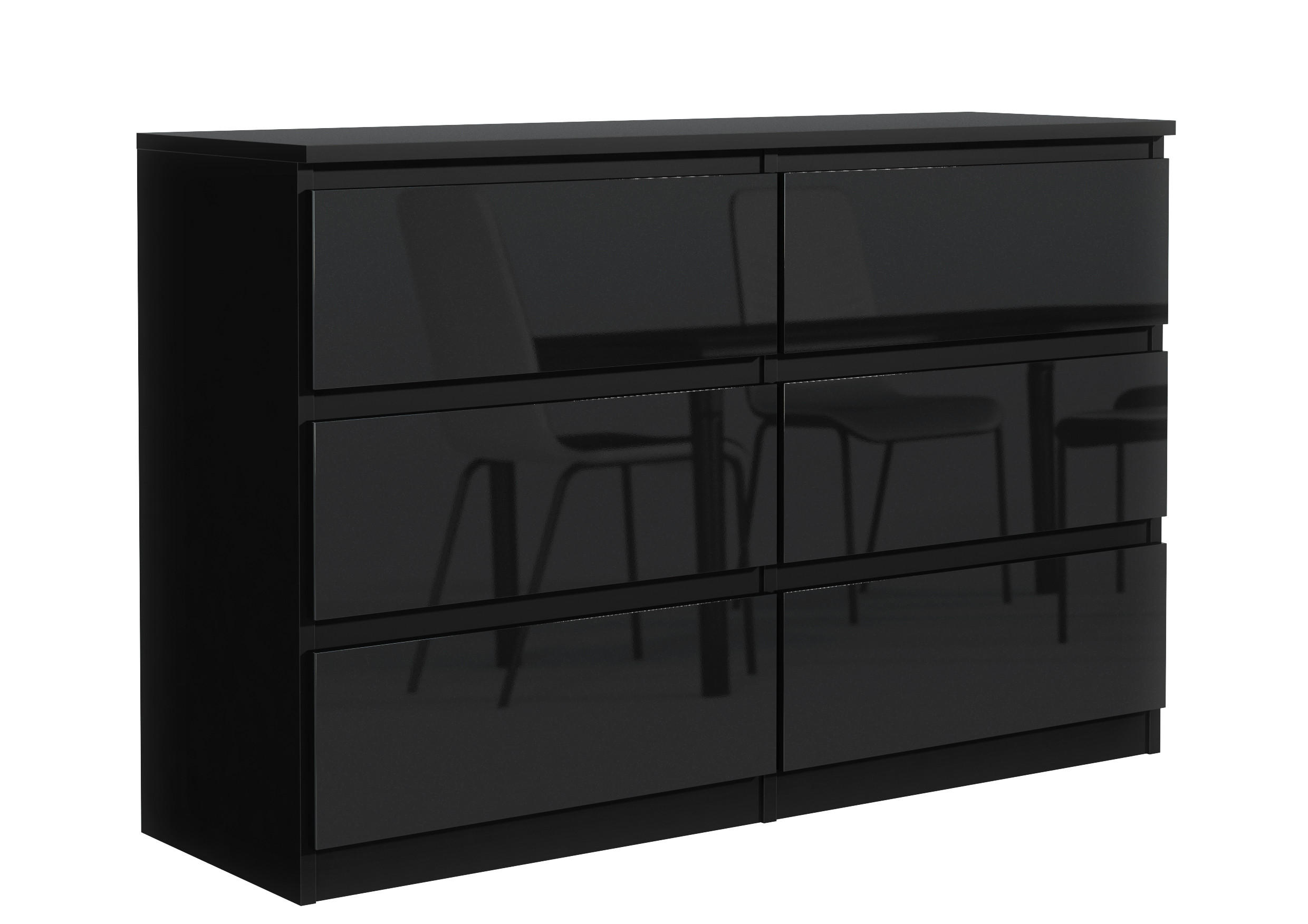 KOMMODE NUDO 120/78,5/39cm mit 6 Schubladen Türen Schwarz - Schwarz Hochglanz/Schwarz, Holzwerkstoff (120/78.5/39cm) - MASSENO