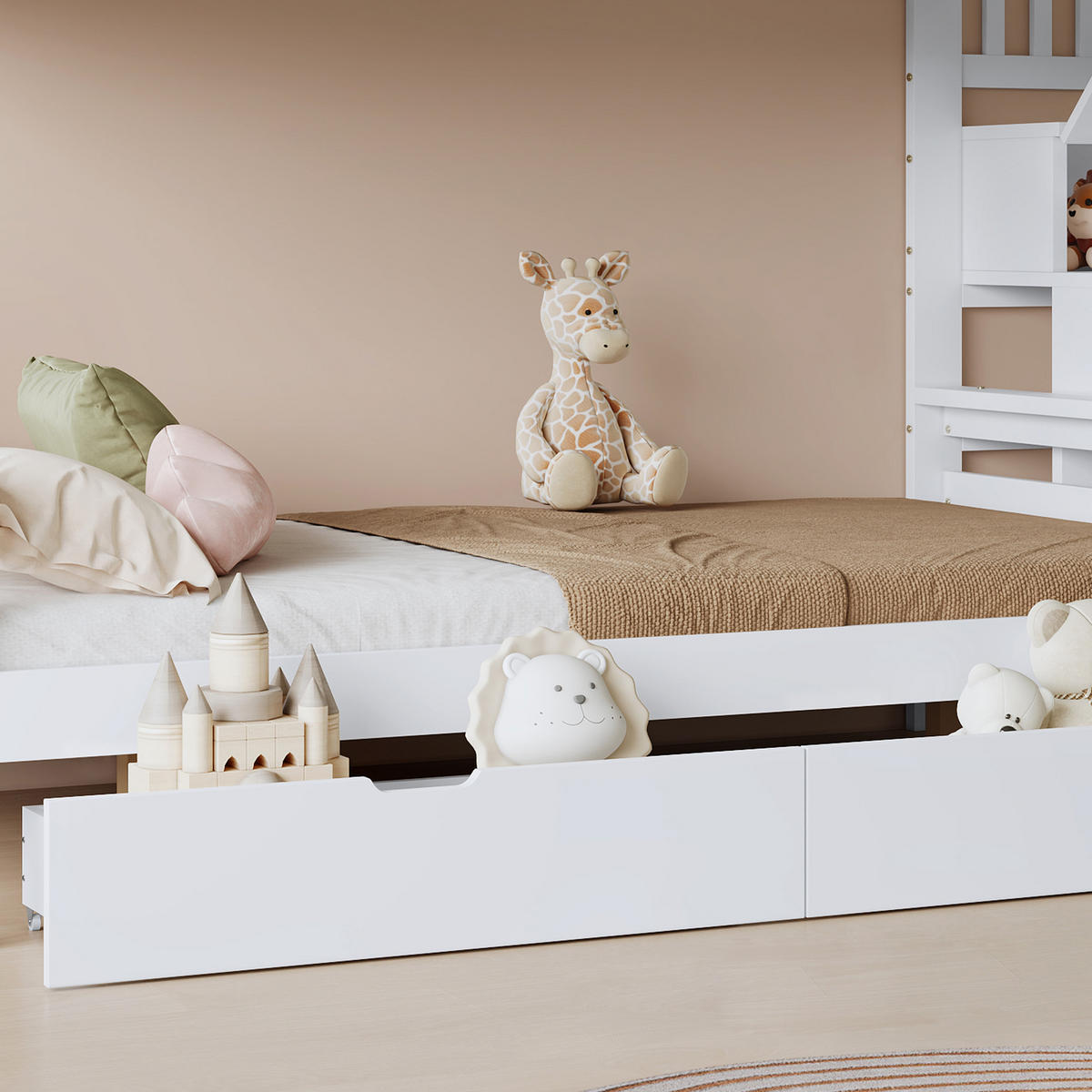 ETAGENBETT mit 2 Schubladen 90x200/120x200 cm Weiß/Natur - Weiß, Holz (90/200cm) - Meubliv