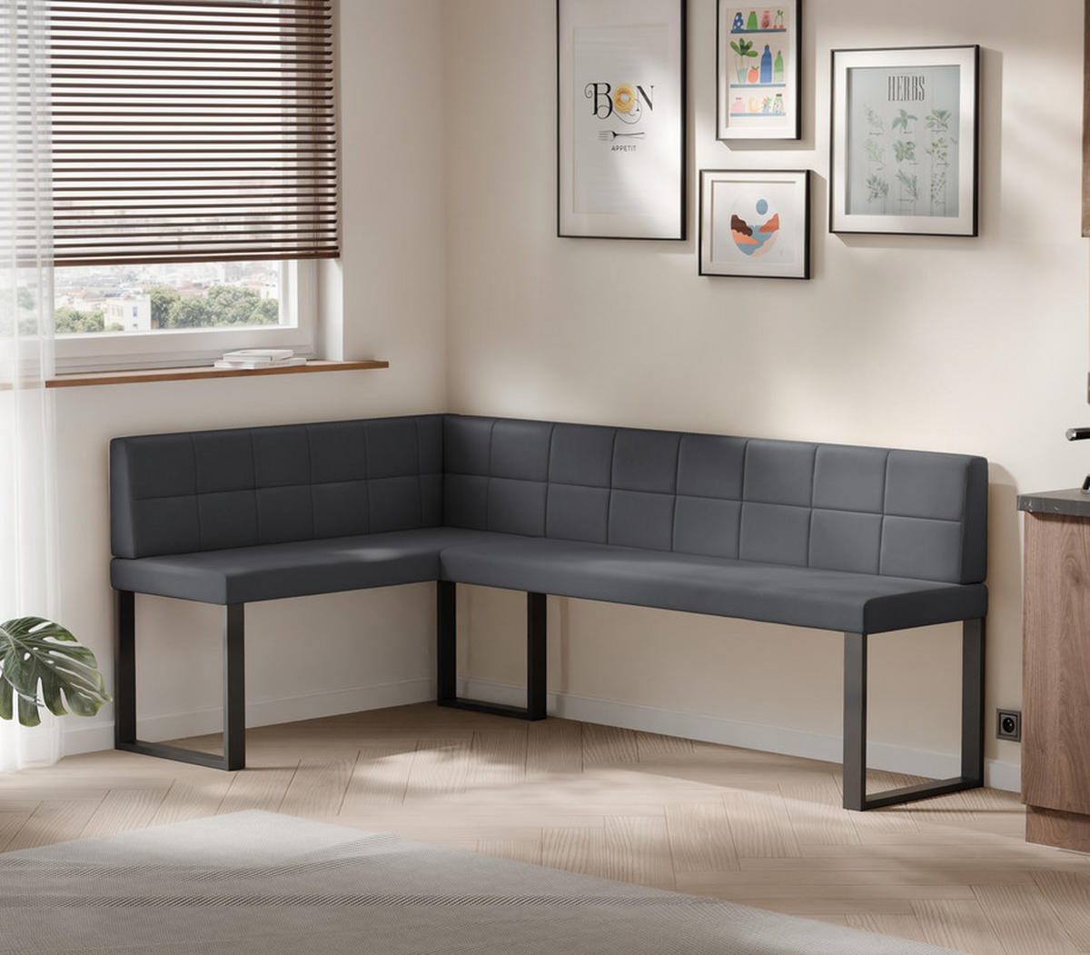 ECKBANK links SANA U Kunstleder gesteppt, 128/168 cm Grau - Grau, Kunststoff/Textil (128/168cm) - Idohome