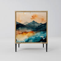 SIDEBOARD OMINOUS MOUNTAINS, Eichefarben, 57,5x42x72,5 cm, Schwarze Metallfüße - Eichefarben/Multicolor, Holzwerkstoff/Metall (57.5/72.5/42cm) - SpaceRebels
