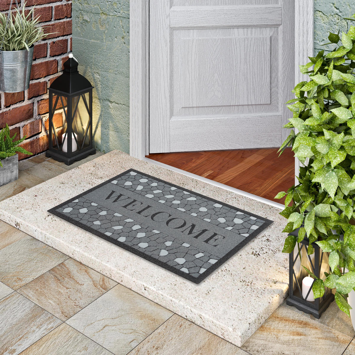 IN & OUTDOOR FUSSMATTE RUBBER FLOCK WELCOME - Schwarz, Textil (50/80cm) - Pergamon