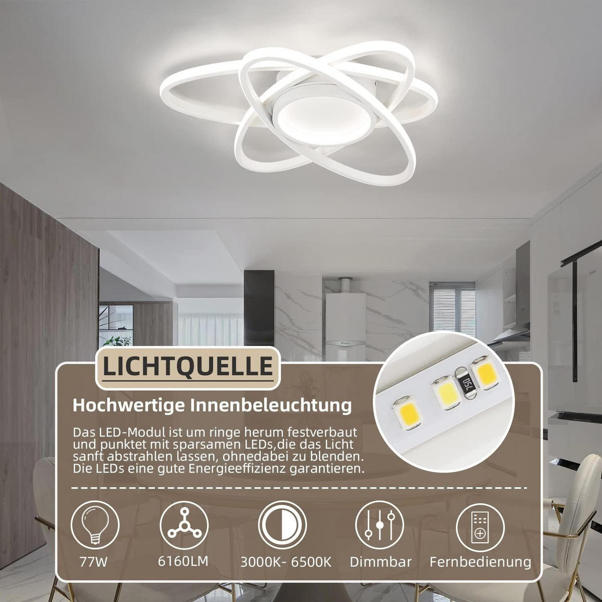 LED-DECKENLEUCHTE Verena 53/50/8 cm - Weiß, Metall (53/50/8cm) - Nettlife