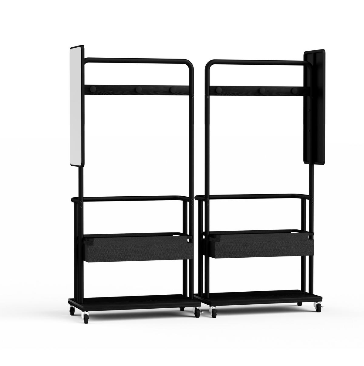 STANDGARDEROBE 70/40/170 cm mit Spiegel, Kleiderstange und Schuhablage in Schwarz - Schwarz, Holzwerkstoff (70/170/40cm) - BEAOK
