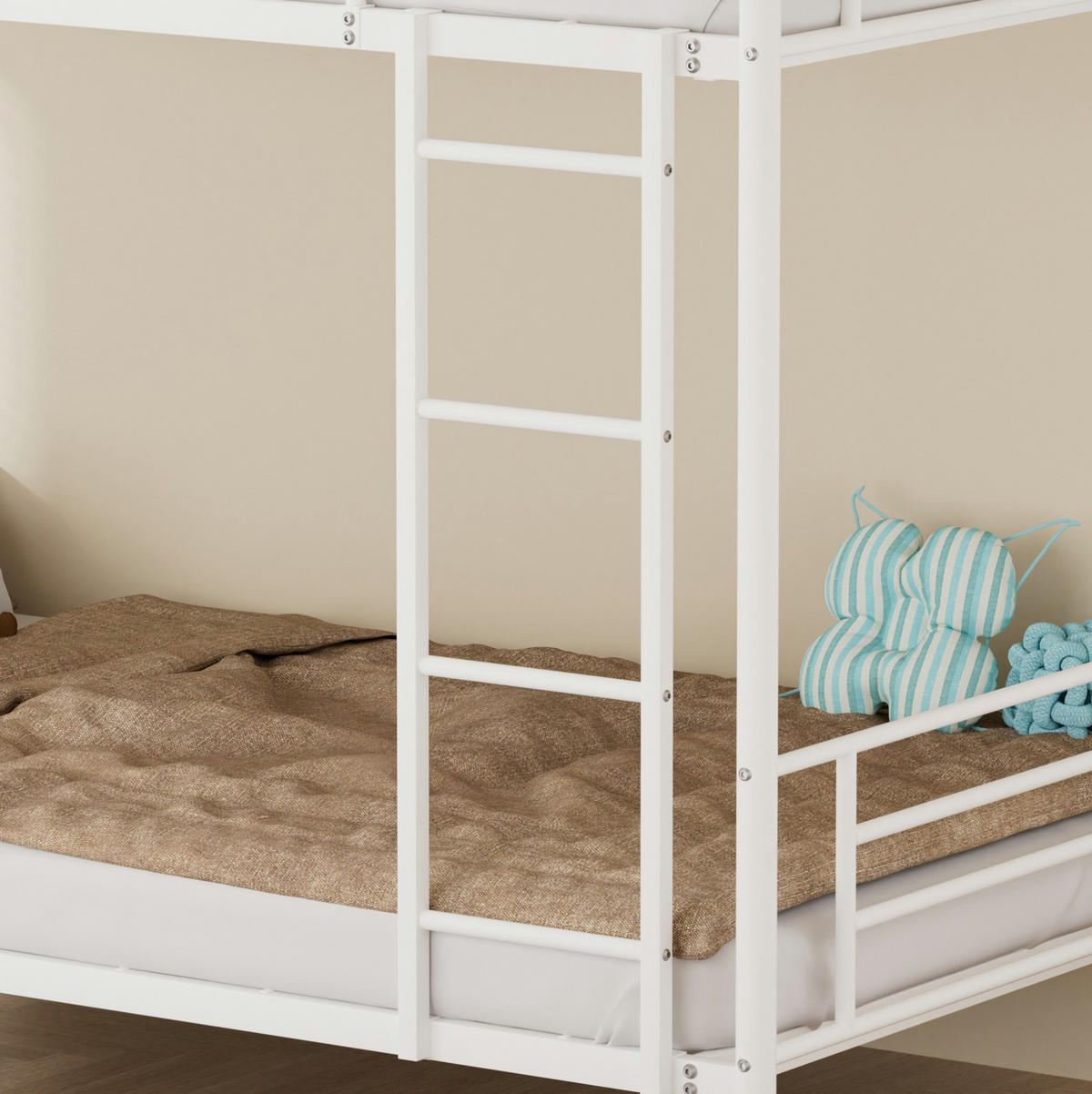 ETAGENBETT Stahl 90x190 cm Weiß mit Leiter und Absturzsicherung - Weiß, Metall (90/190cm) - Modfu