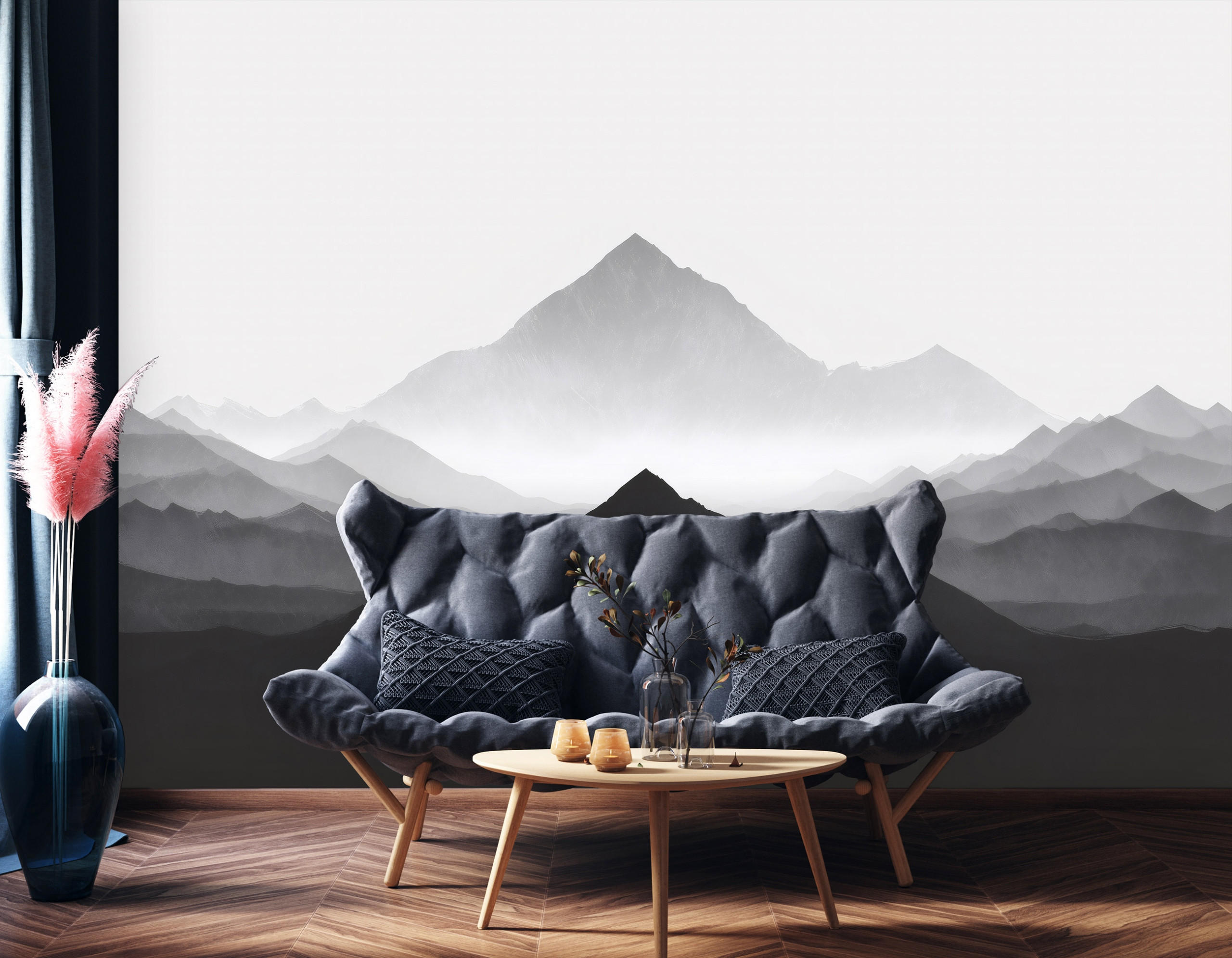 FOTOTAPETE Gebirge Aquarell Grau 150x105 cm - Multicolor, Papier (150/105cm) - Wallarena