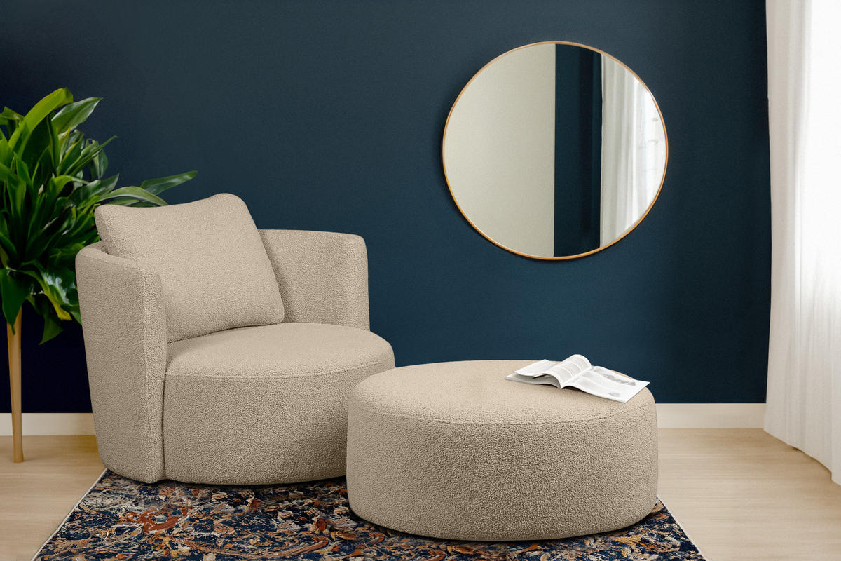 SITZHOCKER RAGGI mit 360° Drehfunktion, Beige - Beige, Textil (80/36/80cm) - KONSIMO®