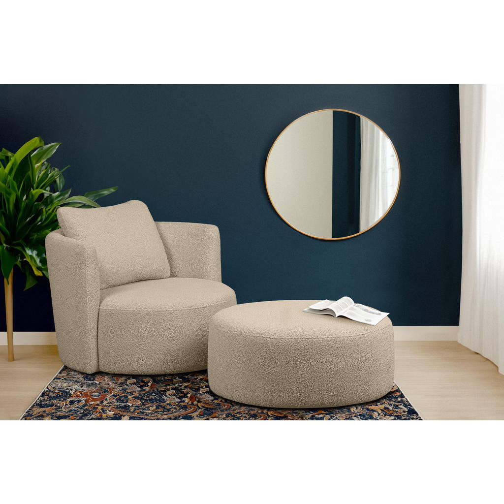 Thumbnail - Konsimo® Sitzhocker, Beige, Textil, Rund, 80x36x80 cm, Hergestellt in Europa, Wohnzimmer, Hocker, Poufs