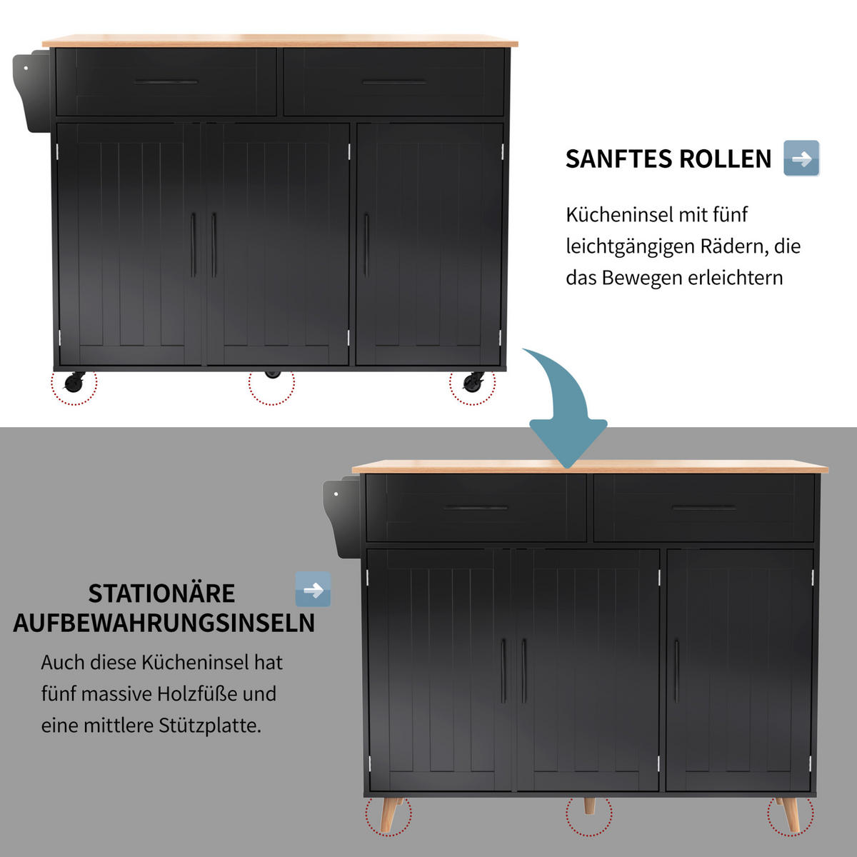 SERVIERWAGEN mit klappbarer Platte 129x71x91,5 cm MDF Black/Natural - Schwarz, Holz (46/91.5/120cm) - Beauniv