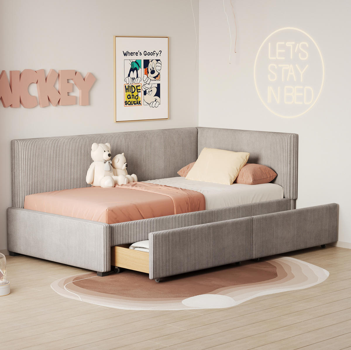 ČALÚNENÁ posteľ z látky 90x200 cm sivá s 2 zásuvkami, lamelovým roštom a zameniteľnou opierkou - sivá, koža (90/200cm) - Modfu
