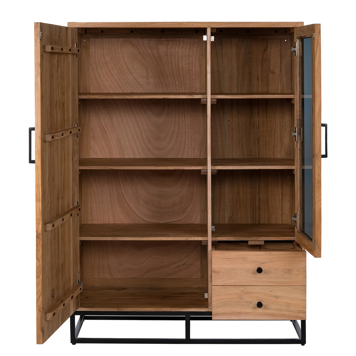 MASSIVES HIGHBOARD - Akazie / Schwarz - Schwarz/Braun, Holz/Metall (105/146/42cm) - home24