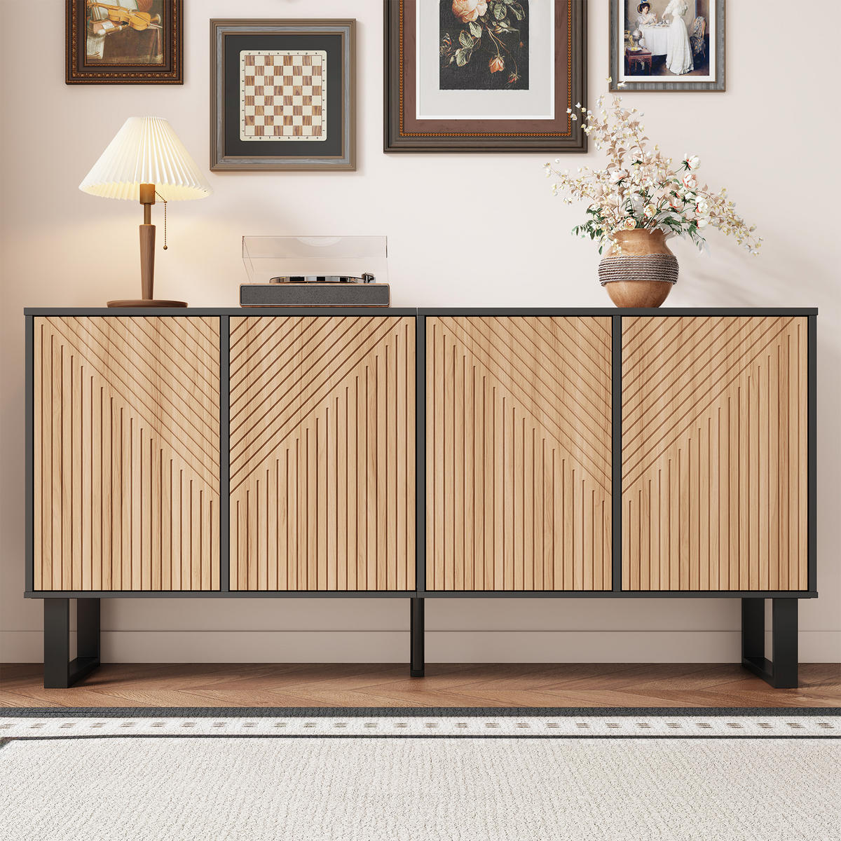 SIDEBOARD schwarz Holzoptik 3D Streifen - Naturfarben, Holz (160/75/38cm) - Fortuna Lai