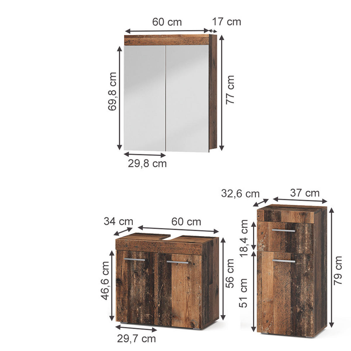 SADA KOUPELNOVÉHO NÁBYTKU Luna Oldstyle 3 díly - hnědá, kompozitní dřevo (60/56/34cm) - Vicco