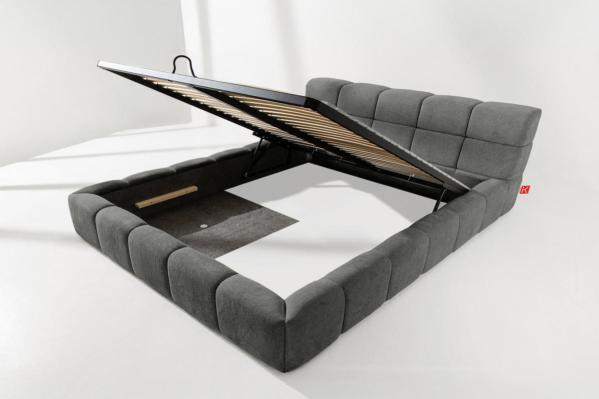 POLSTERBETT AERI 140/160/180/200 mit Rahmen und Bettkasten, grau - Grau, Holz/Holzwerkstoff (200/200cm) - KONSIMO®