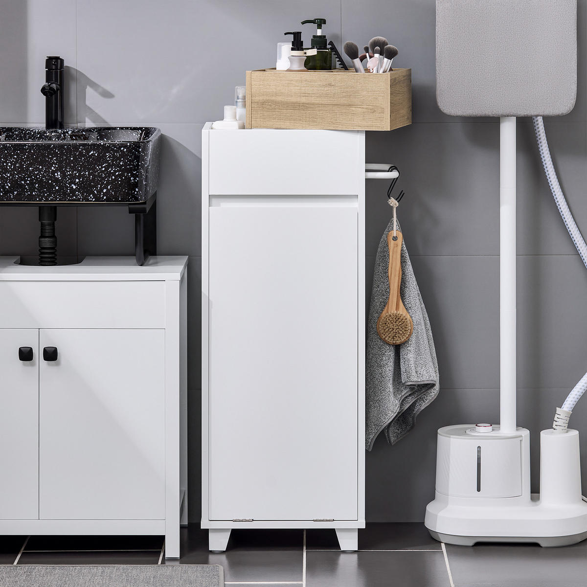 WÄSCHESCHRANK Weiß - Weiß, Holzwerkstoff (35/90/30cm) - SoBuy