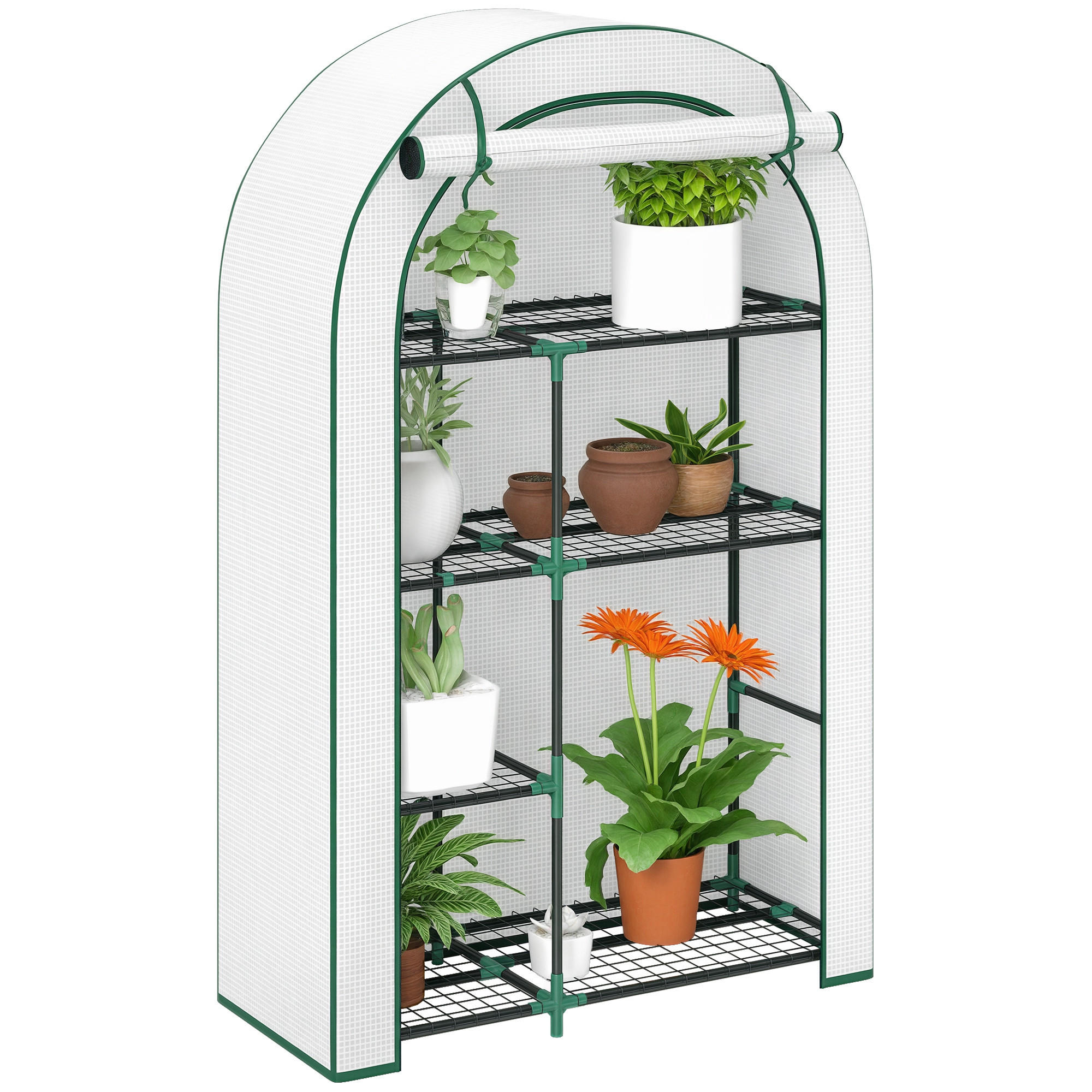 MINI-GEWÄCHSCHAUS DE-05718 4-stufig, tragbar mit Rolltür Weiß - Weiß, Kunststoff/Metall (45/160/100cm) - ComfortXL