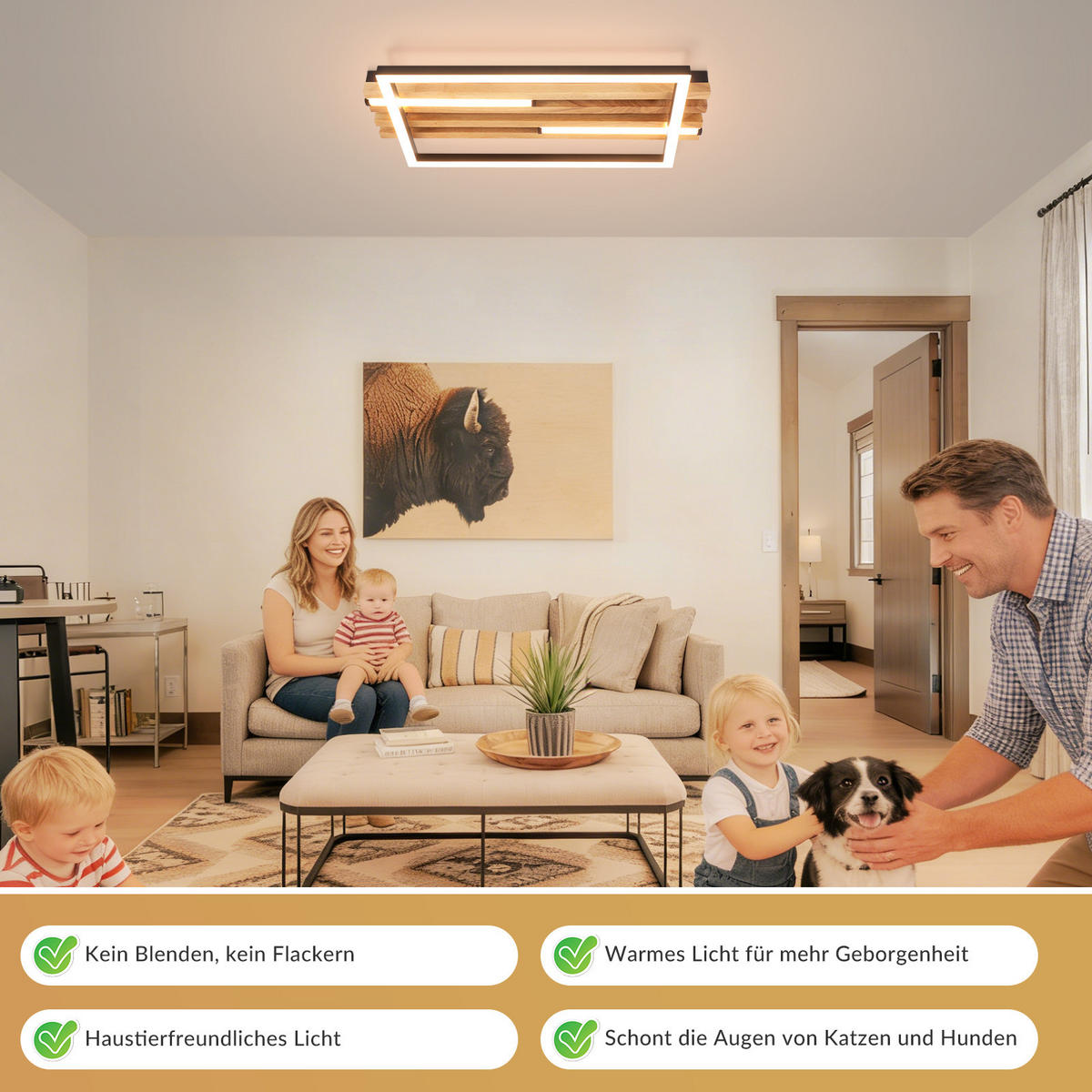 LED DECKENLEUCHTE Kaelis 38/21/6.8 cm - Schwarz, Holz/Metall (38/21/6.8cm) - ZMH